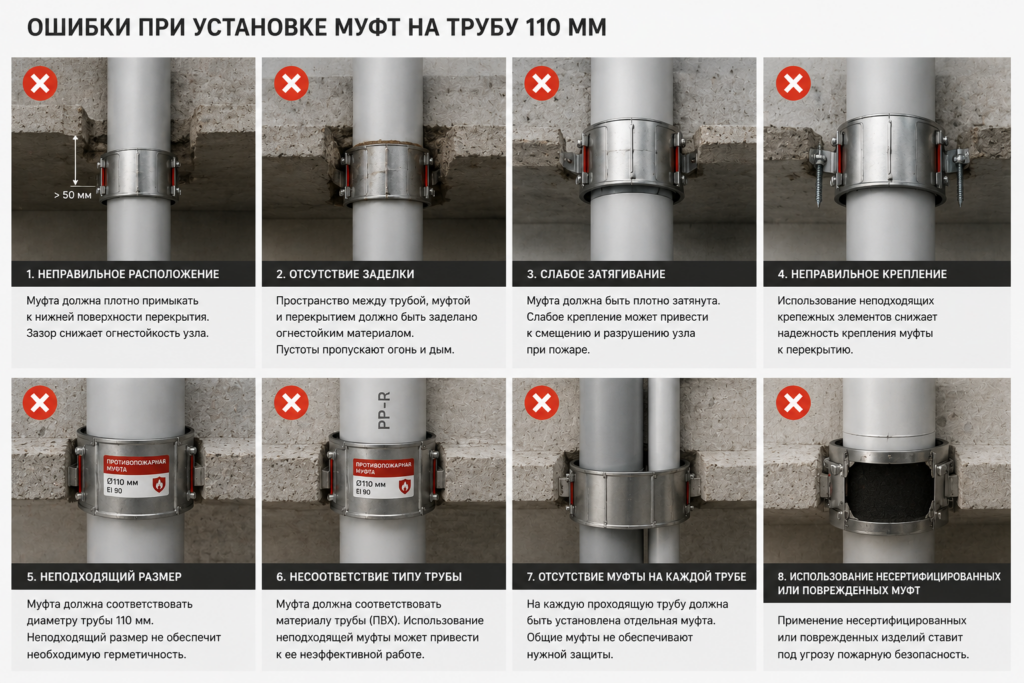 Ошибки при установке муфт на трубу 110 мм